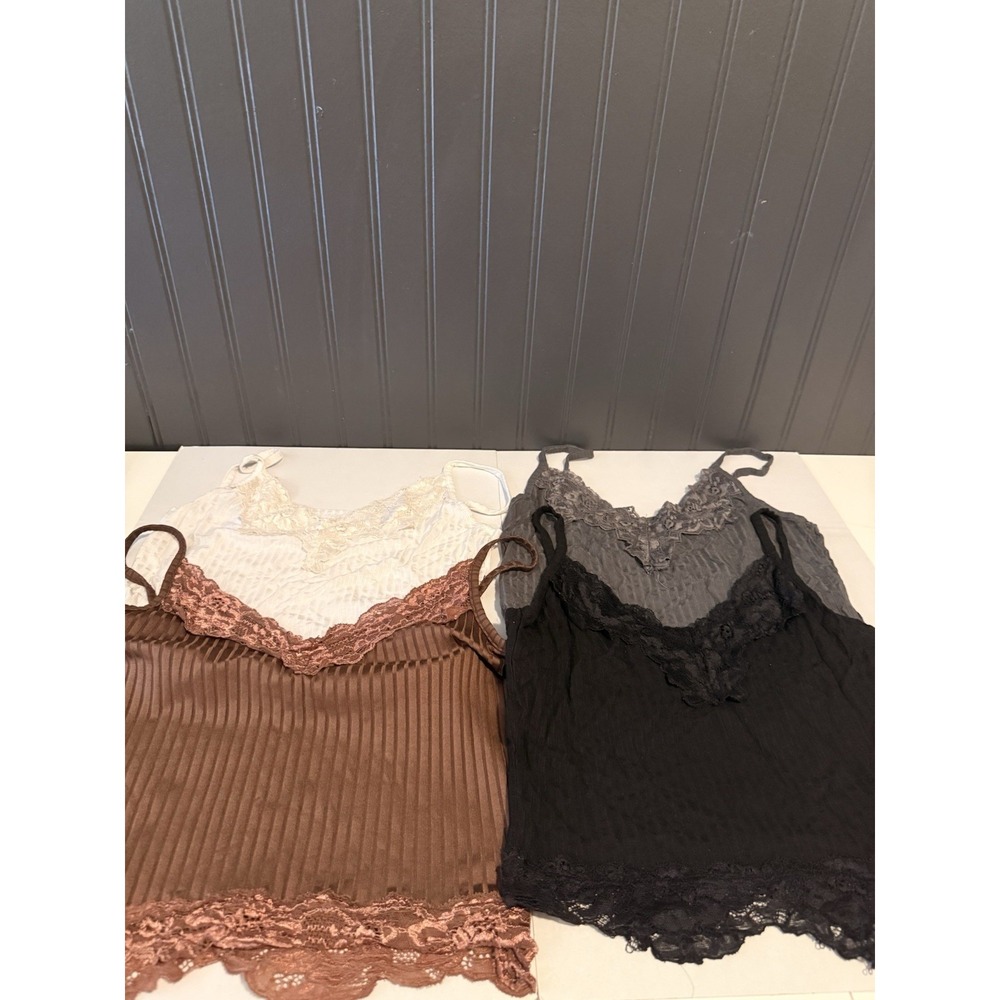 Cropped Lace Camisole  Set Of 4, Brown, Grey, White, Black Xl Runs Small